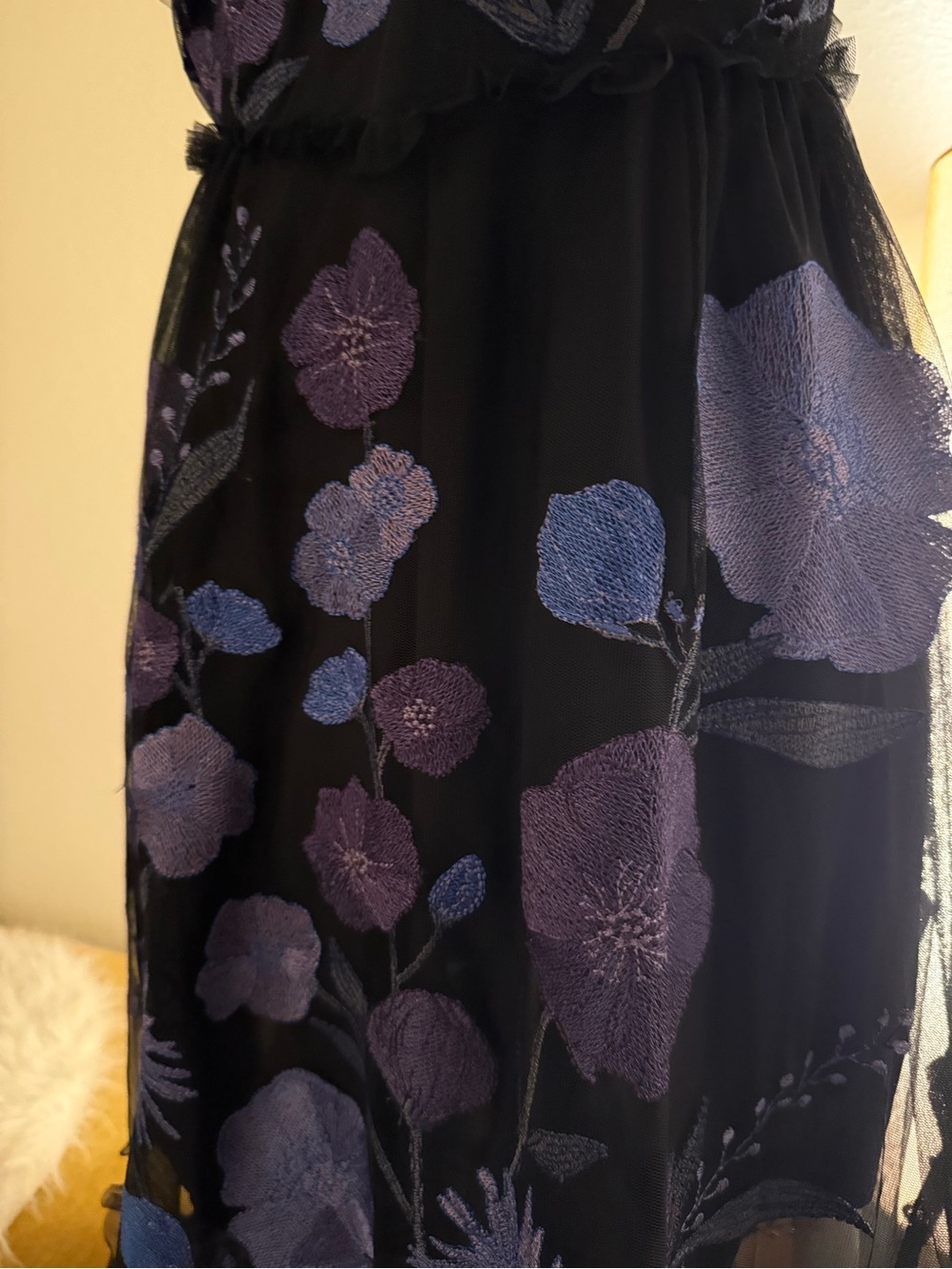 For Love & Lemons Black Maxi Dress with Purple Floral Embroidery - Picture 5 of 9